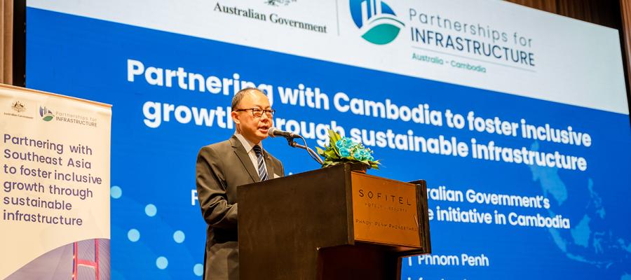 Australian Ambassador Pablo Kang delivers opening remarks at P4I launch n Cambodia