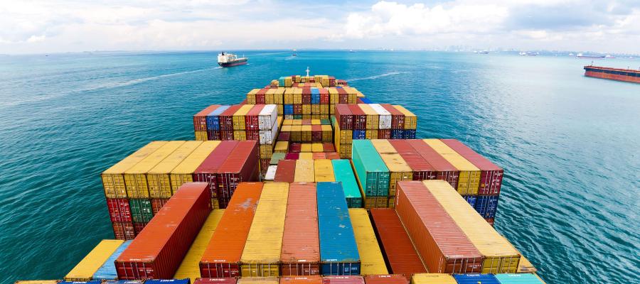Containers on ship in ocean