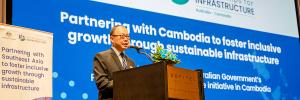 Australian Ambassador Pablo Kang delivers opening remarks at P4I launch n Cambodia