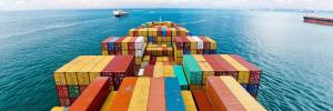 Containers on ship in ocean